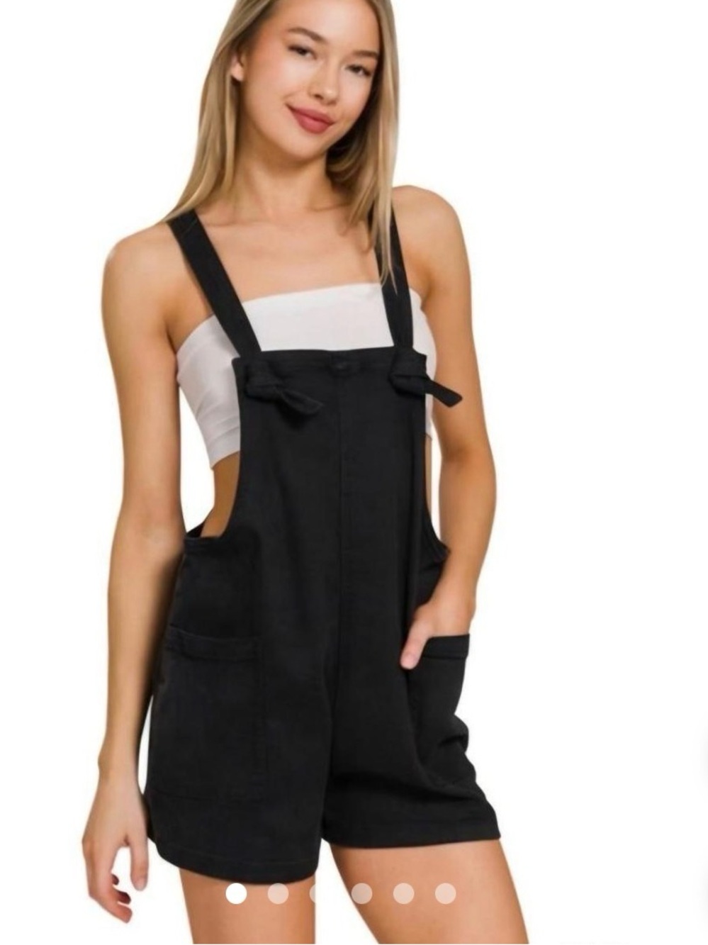 Zenana Black Women's Short Overalls - Casual Suspender Romper